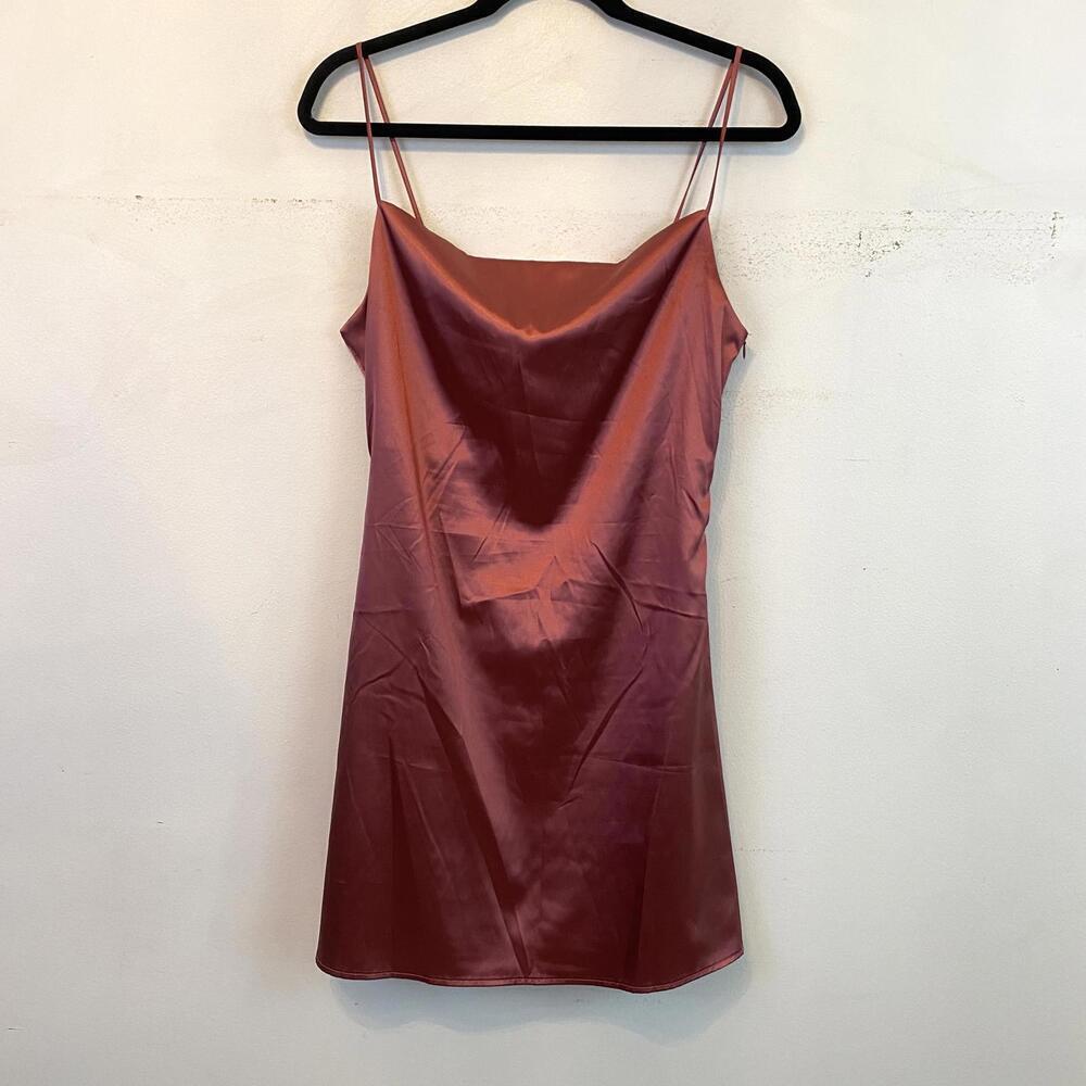 AMERICAN EAGLE STUDIO burgundy satin cowl neck mini dress